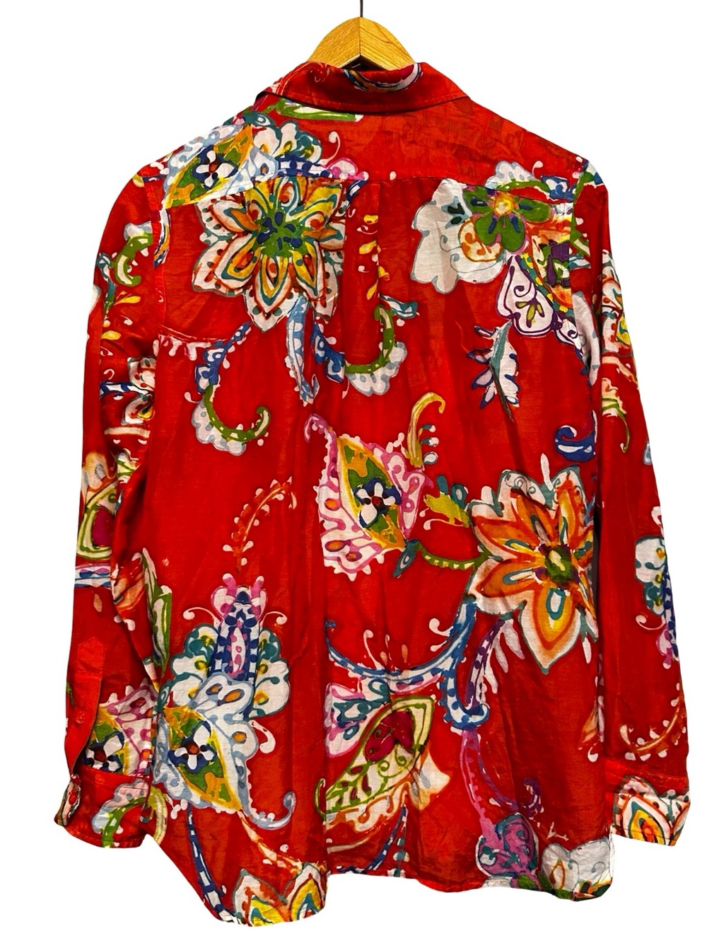 Lauren Ralph Lauren Cotton-Silk Voile Shirt Size Medium Orange Multi Floral - Picture 6 of 12